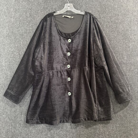 Soft Surroundings Jacket Women's 3X Black Button Front Velvet Textured Top Plus - Picture 1 of 7